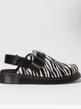 Dr. Martens Jorge II hair on Zebra Slingback Mules Leather Sandals Black White 6